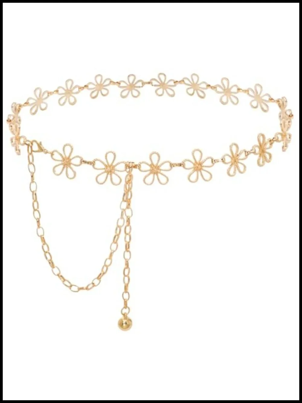 Women's Hollow Flower Metal Chain Belt with Lobster Clasp